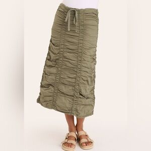 XCVI Stretch Poplin Double Shirred Panel Skirt, Hillside Green